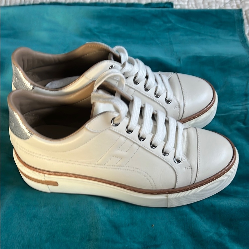 Hermes Calfskin Polo Sneakers 37.5 White - Picture 8 of 16